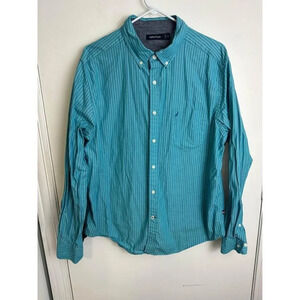 Blue Striped Mens Long Sleeve Button Up Dress Shirt Size XL Nautica #0508